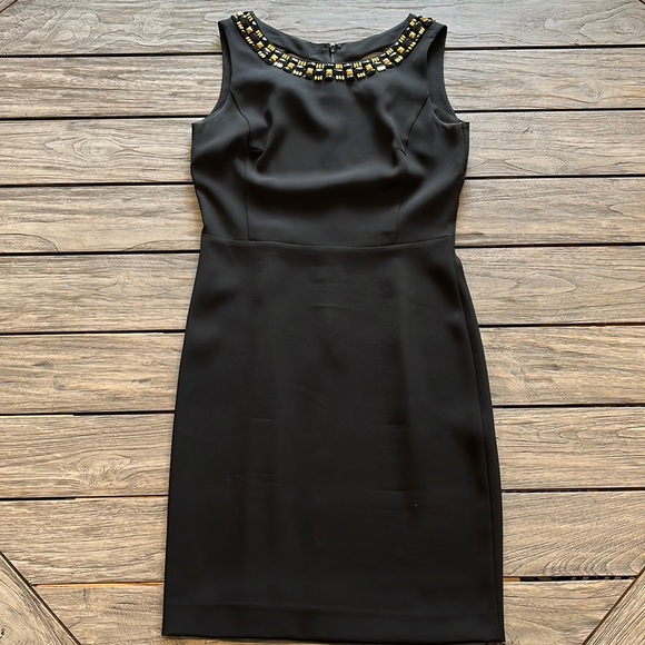 DKNY. DONNA KARAN NEW YORK BLACK BEJEWELED SIZE 4 SLEEVELESS DRESS - Picture 1 of 7